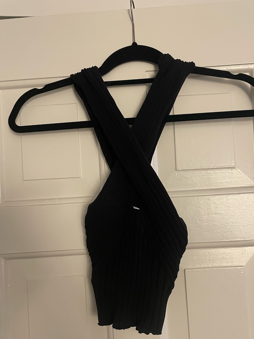 MANGO black ribbed halter top